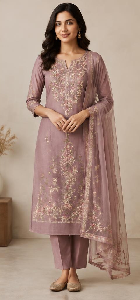 Mauve Embroidered Set